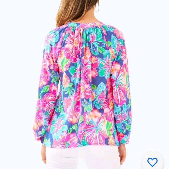 Lilly Pulitzer MARTINIQUE TOP Beckon Blue Jungle Utopia Small Blouse S - Picture 4 of 10